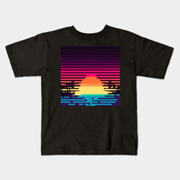 Pixelated sunset Kids T-Shirt by SJG-digital